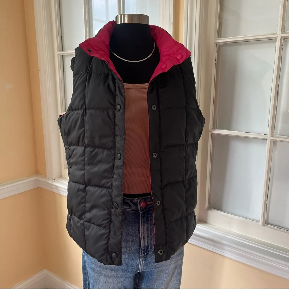 Vintage L.L. Bean reversible down vest pink black M - Picture 4 of 15